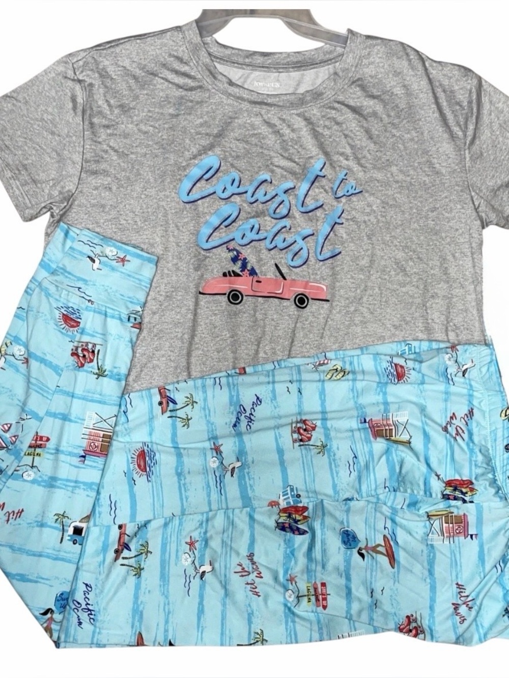 JoySpun Gray Aqua Shirt Pant Pajama Lounge Set Size XL